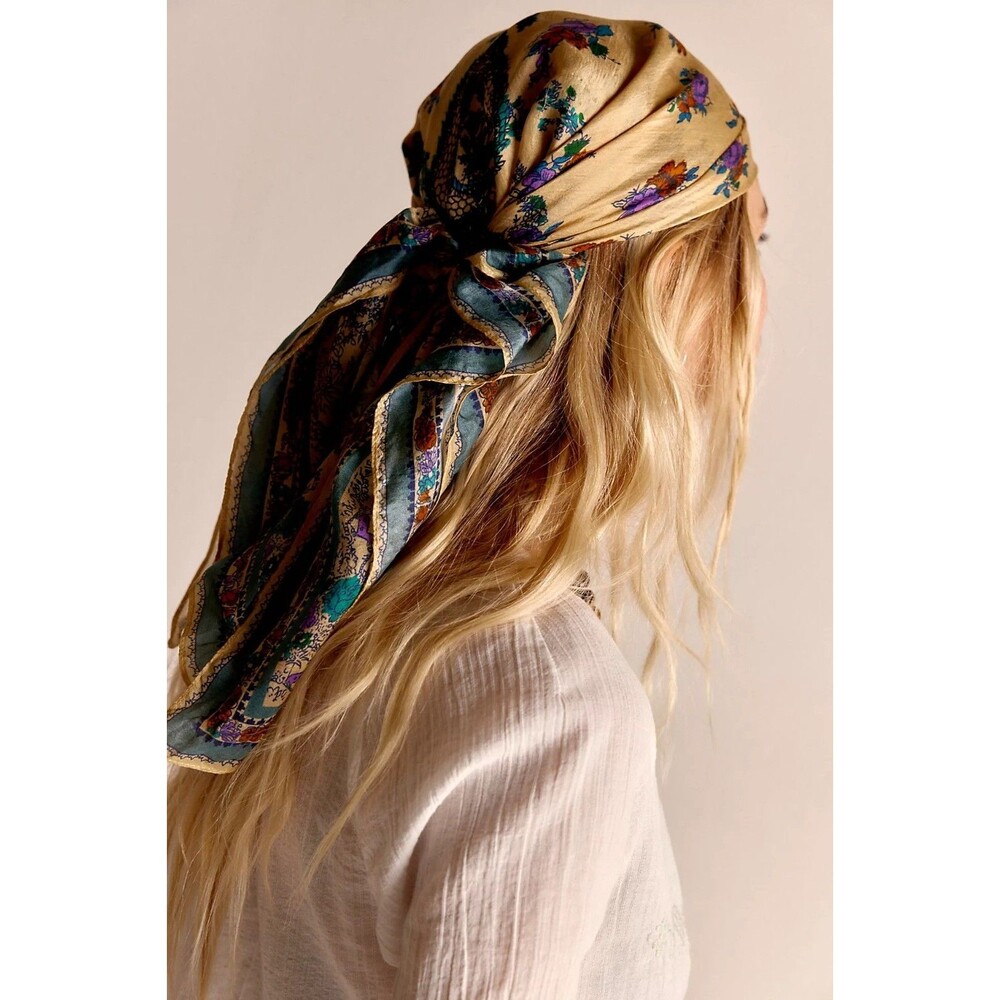 Free People So Silk Printed Bandana Scarf Tube Top Belt Floral Paisley Wrap OS